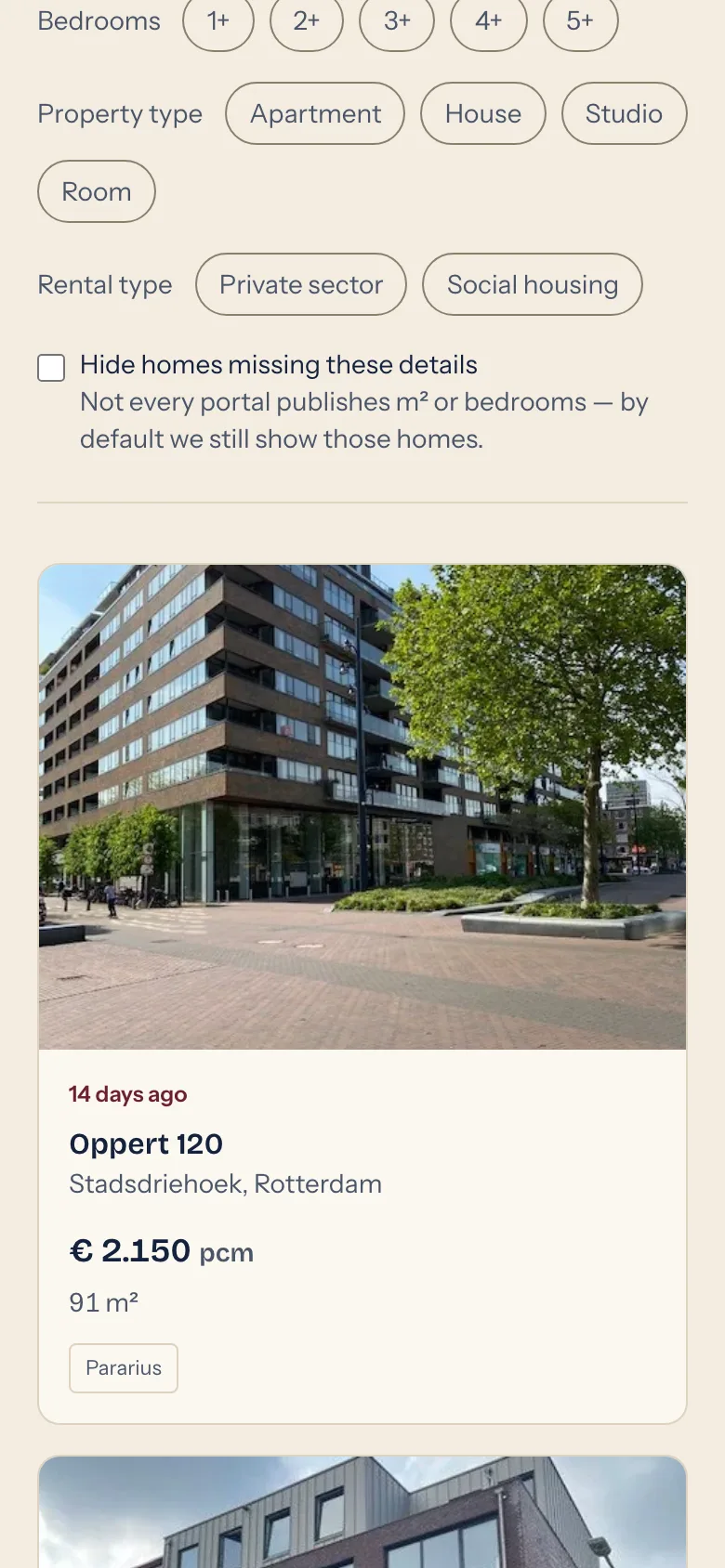 Listings on a phone.