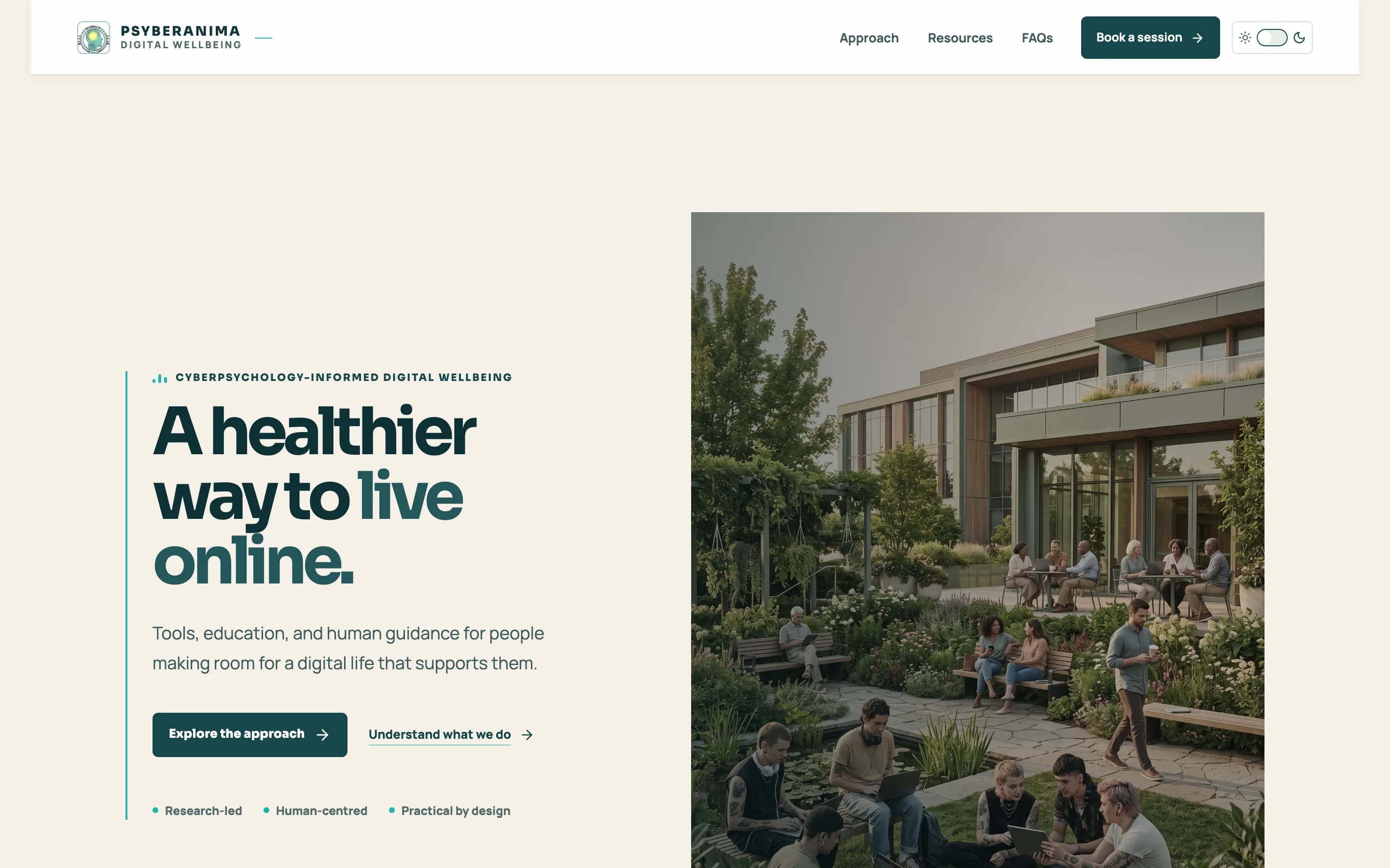 The public site, light theme.
